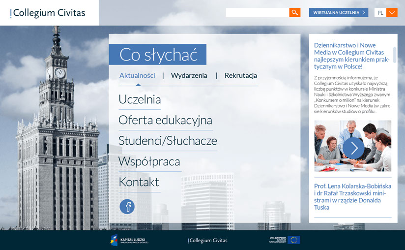 Collegium Civitas, website layout, strony internetowe, web design, grafik, graphic designer