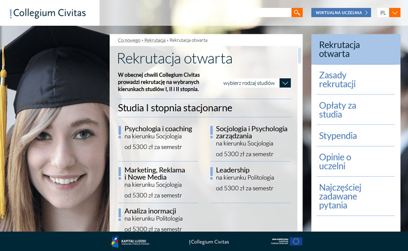 Collegium Civitas, website layout, strony internetowe, web design, grafik, graphic designer