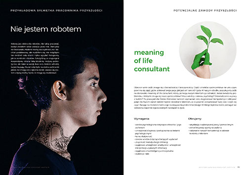 Pracownik przyszłości, raport, layout, ulotki, logo, web design, identyfikacja wizualna, corporate identity, grafik, graphic designer